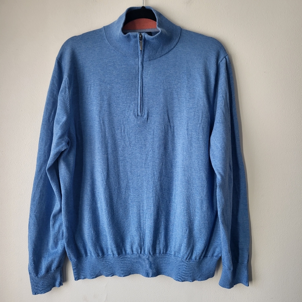 Brooks Brothers Light Blue ¾ Zip-Up Casual Layering Sweater